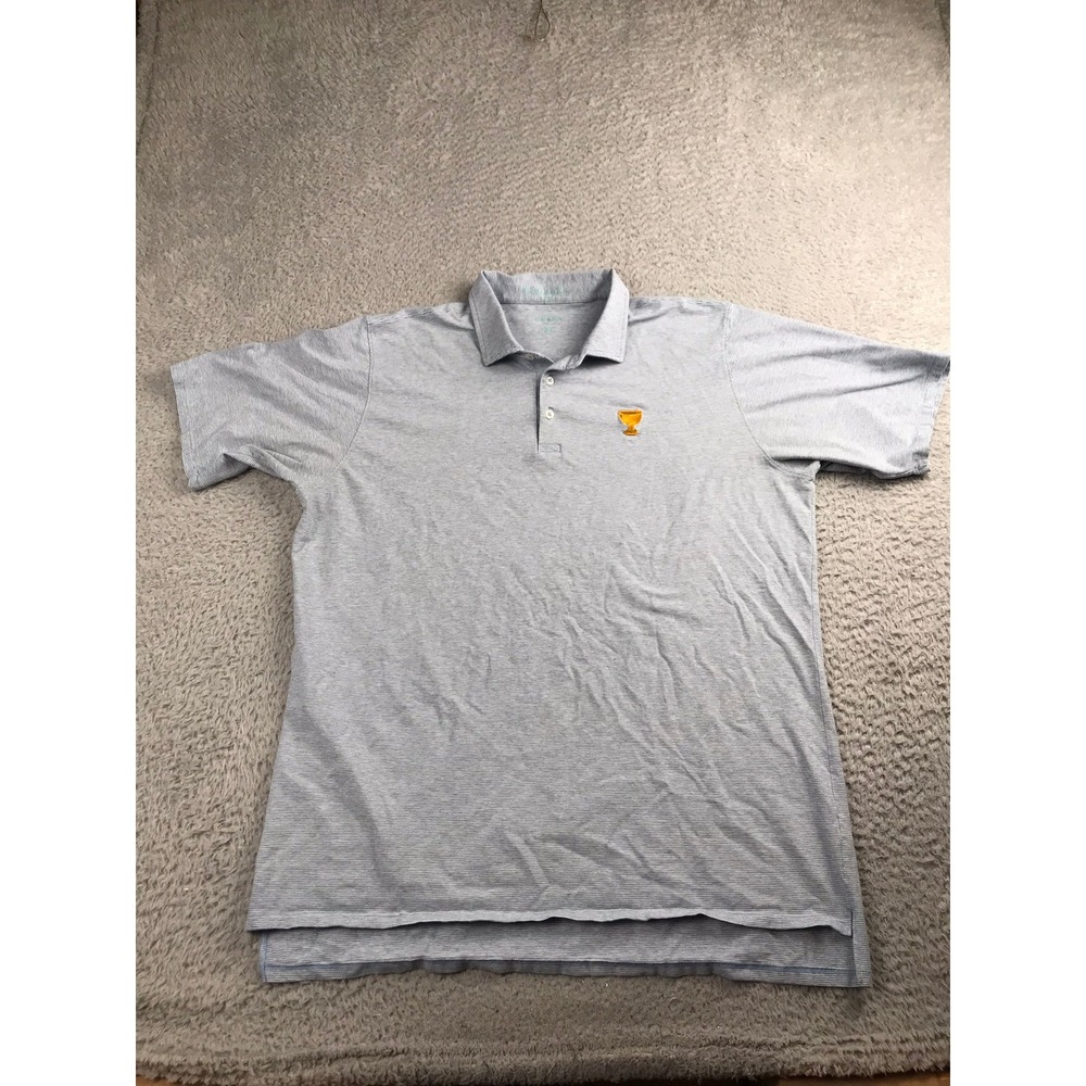 B Draddy Vin Polo Shirt Mens XL Blue Striped Presidents Cup Logo Pima Cotton